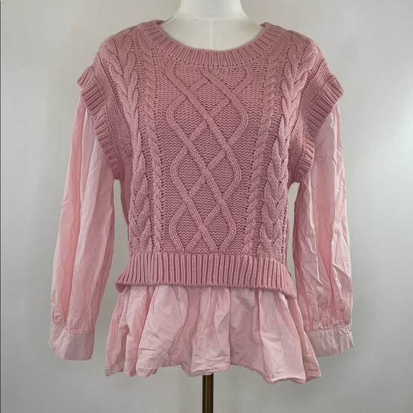 English Factory Cable Knit Sweater in Blush, L - Picture 5 of 9